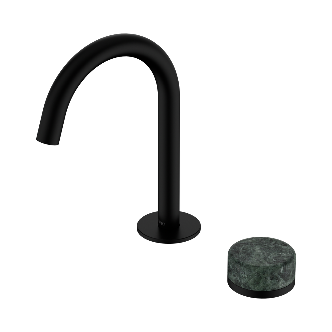 Nero Serenity Progressive Basin Mixer Arc Spout With Verde Alpi Handle Matte Black