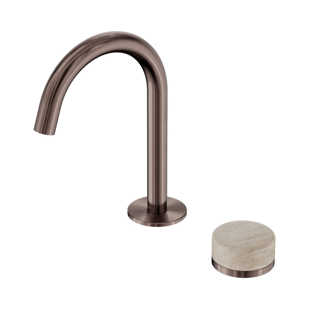 Nero Serenity Progressive Basin Mixer Arc Spout With Rome Travertine Handle Brushed Bronze
