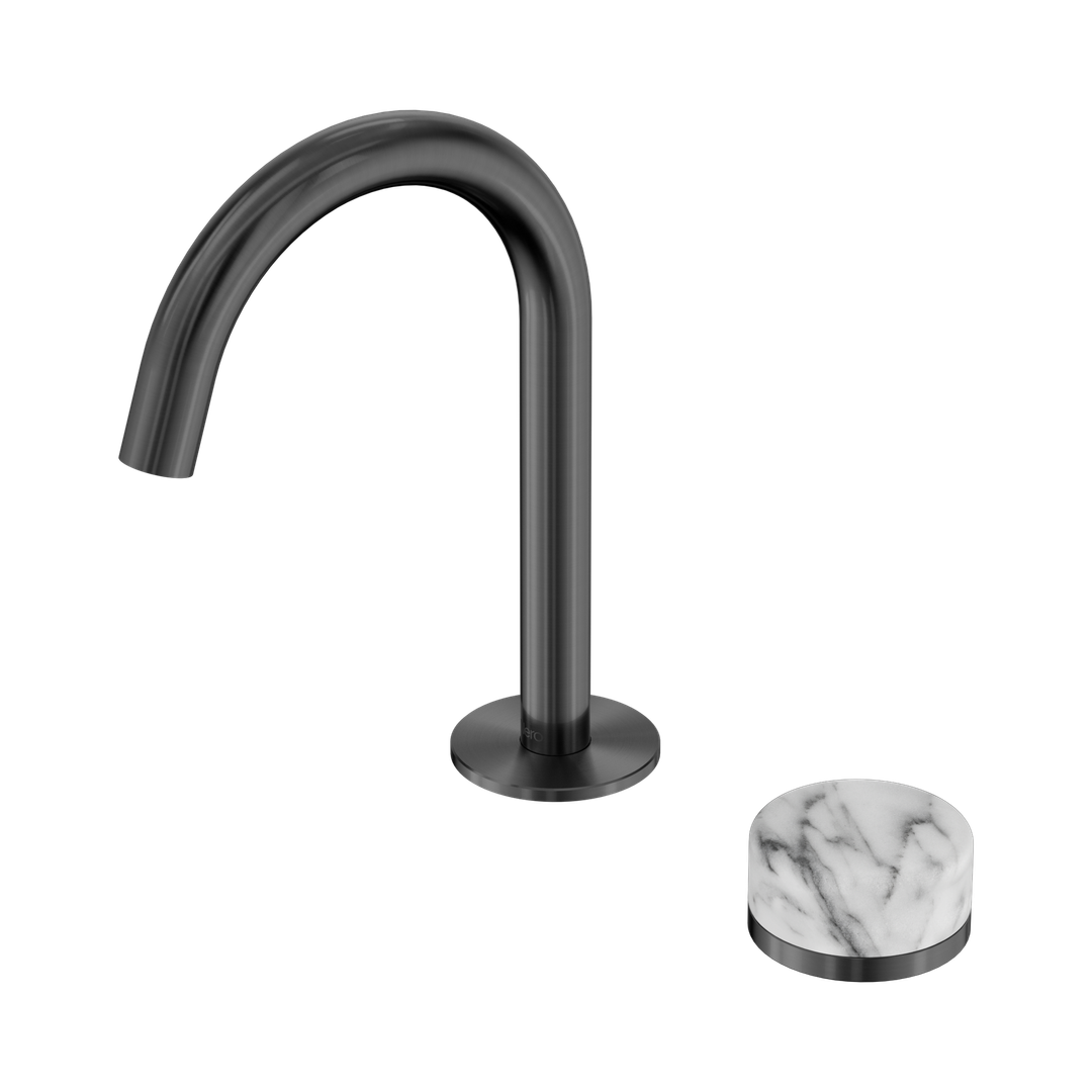 Nero Serenity Progressive Basin Mixer Arc Spout With Arabescato Corchia Handle Gun Metal