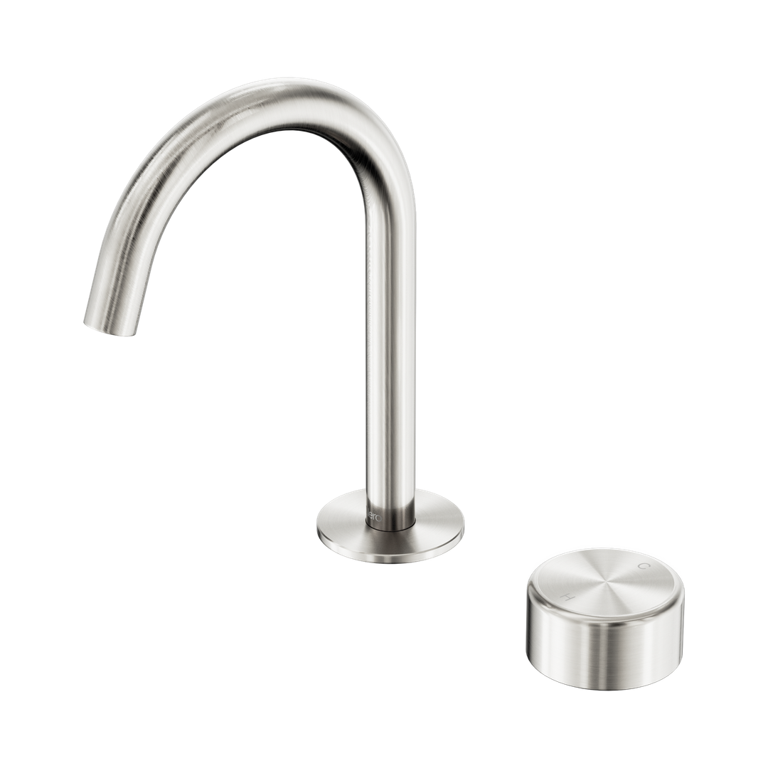 Nero Serenity Progressive Basin Mixer Arc Spout With Metal Handle Brushed Nickel