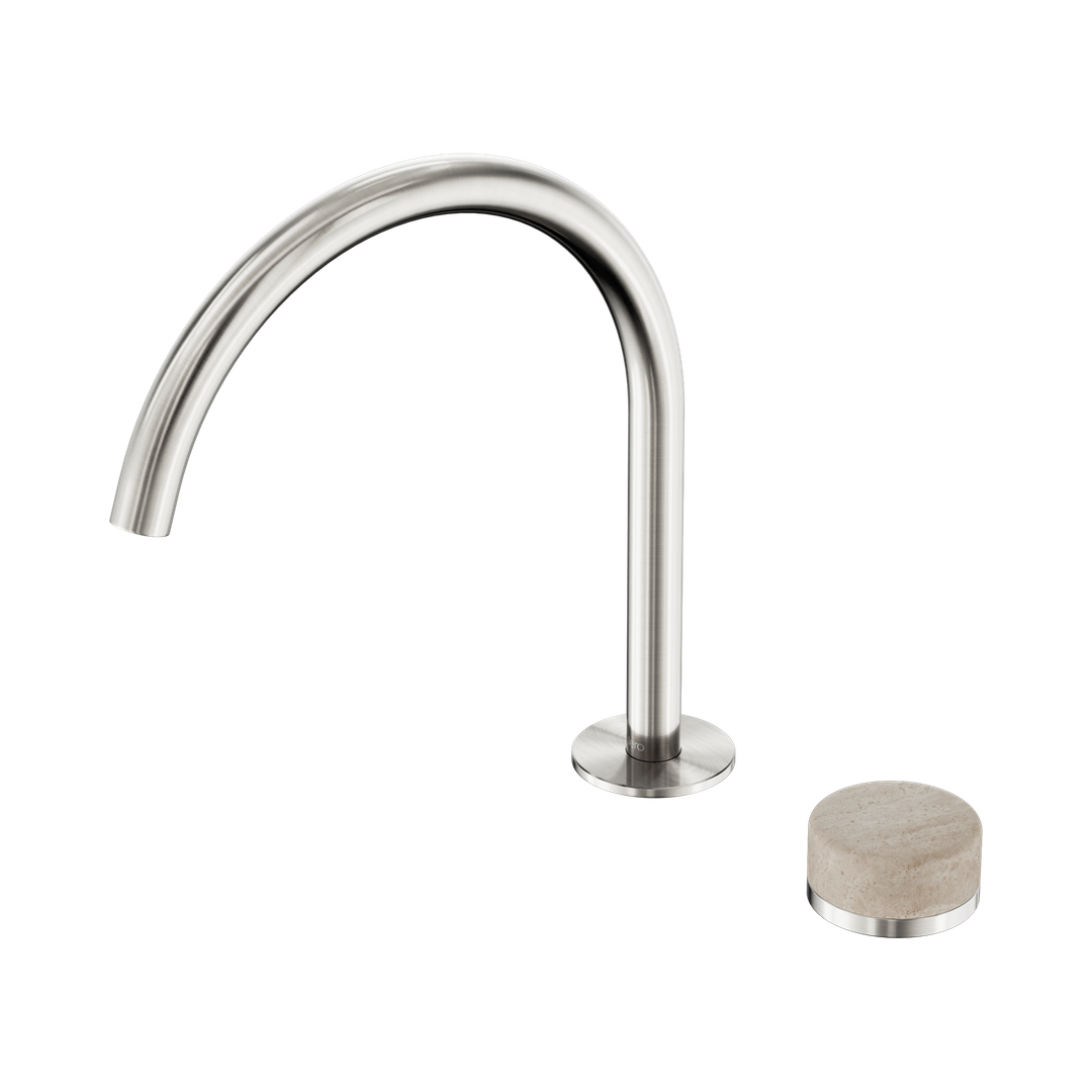 Nero Serenity Progressive Bath/Kitchen Mixer Arc Spout With Rome Travertine Handle Brushed Nickel