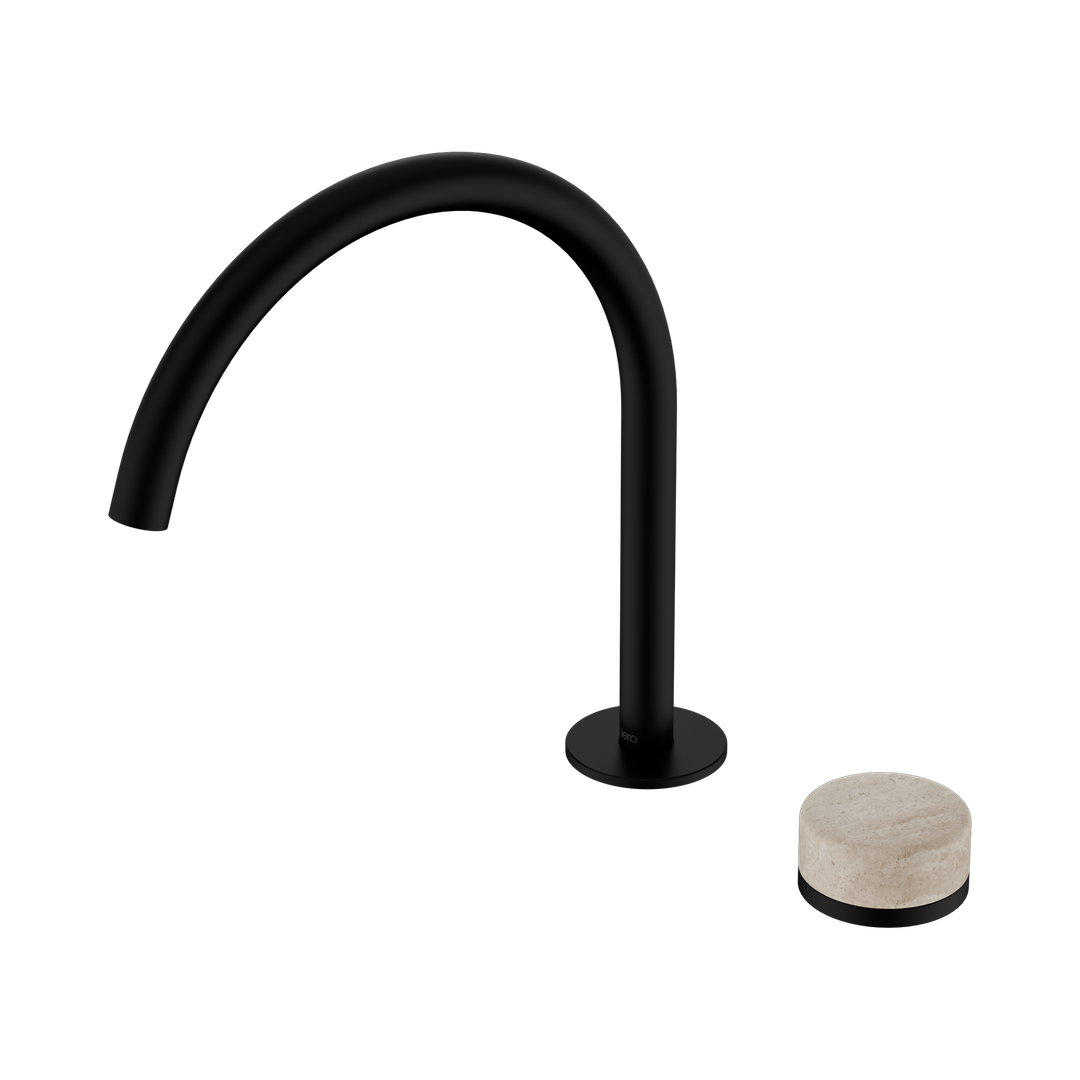 Nero Serenity Progressive Bath/Kitchen Mixer Arc Spout With Rome Travertine Handle Matte Black
