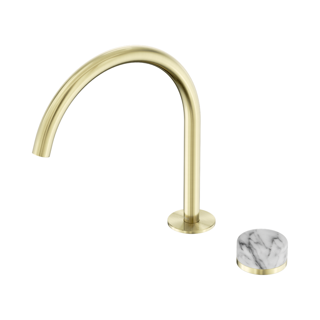 Nero Serenity Progressive Bath/Kitchen Mixer Arc Spout With Arabescato Corchia Handle Brushed Gold