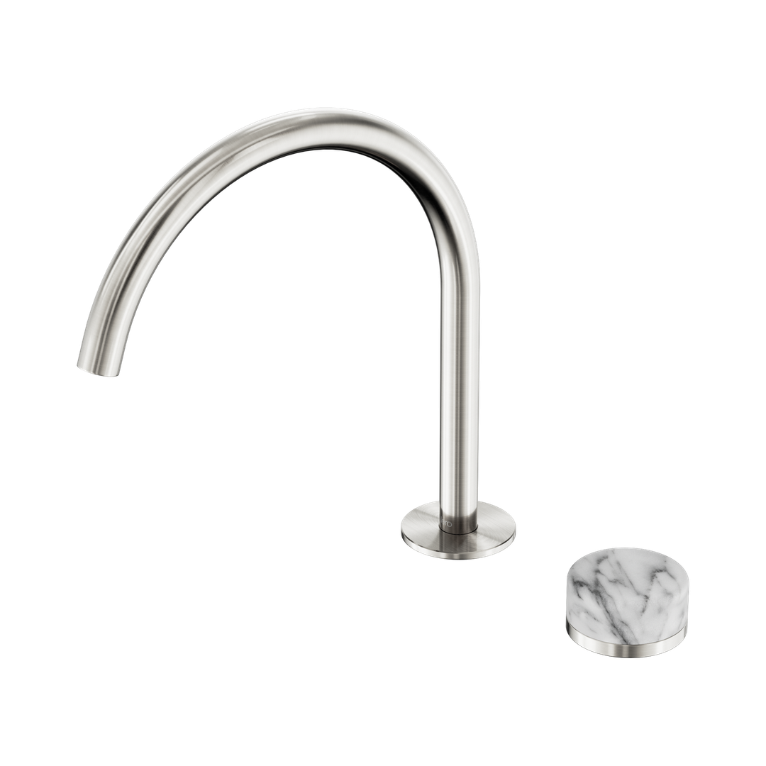Nero Serenity Progressive Bath/Kitchen Mixer Arc Spout With Arabescato Corchia Handle Brushed Nickel