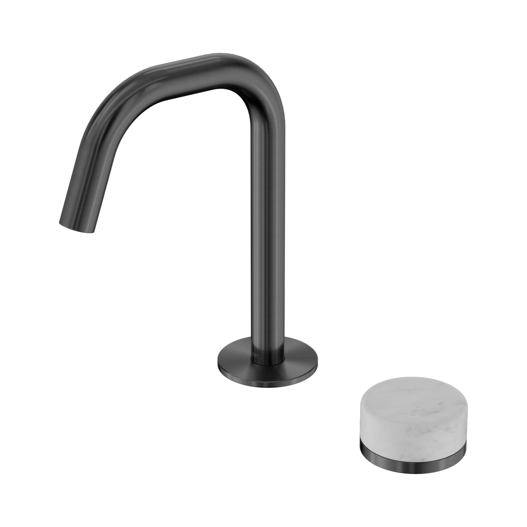 Nero Serenity Progressive Basin Mixer Edge Spout With Carrara Handle Gun Metal