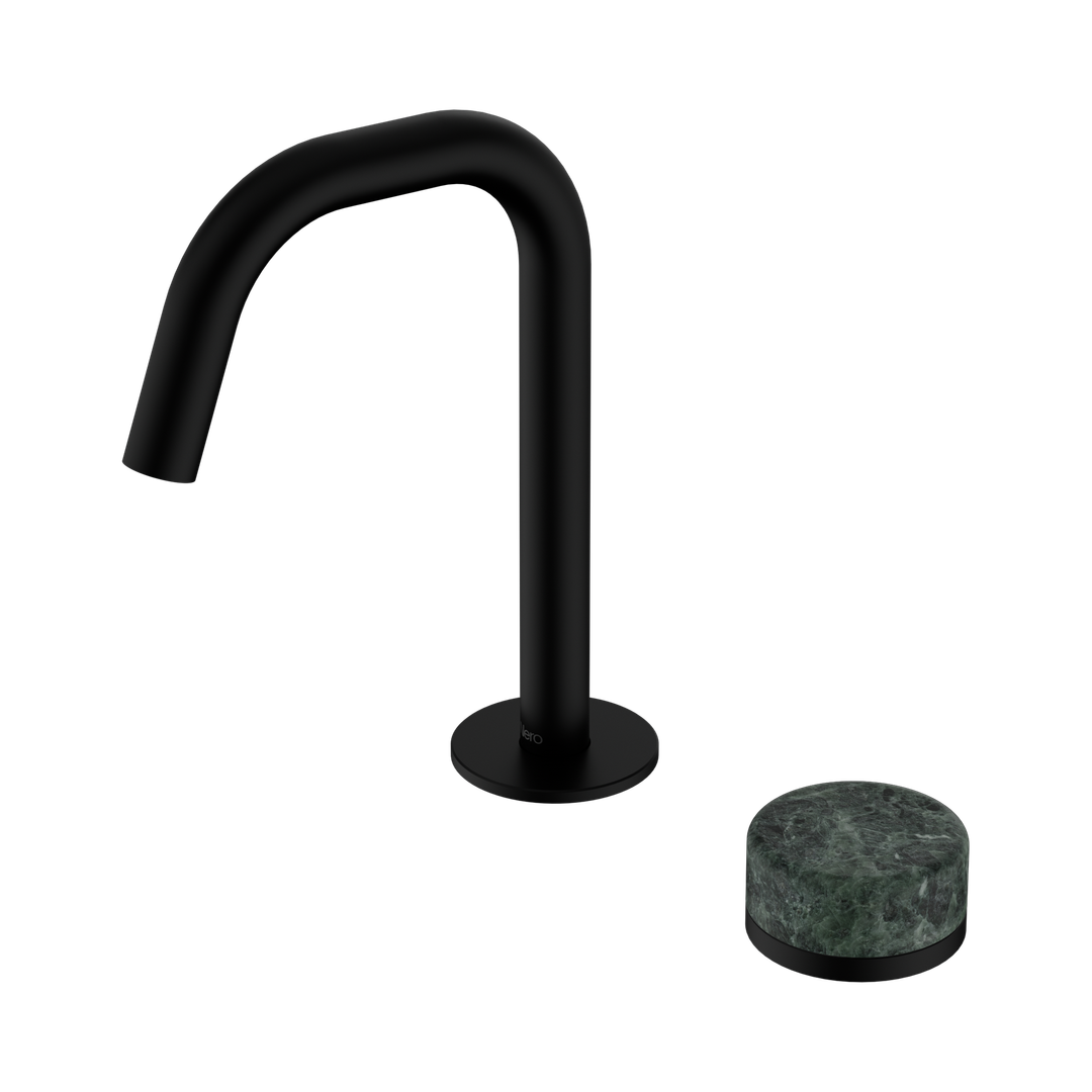 Nero Serenity Progressive Basin Mixer Edge Spout With Verde Alpi Handle Matte Black