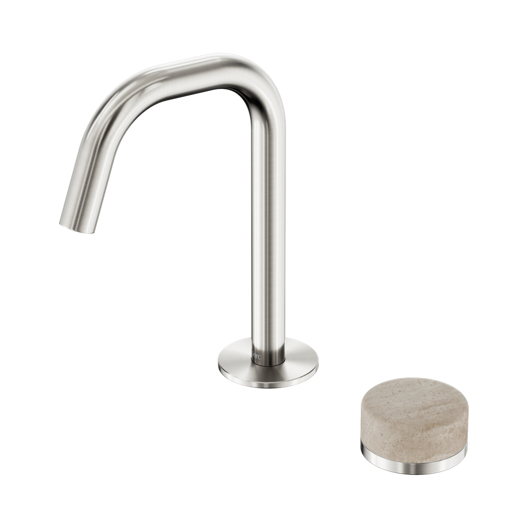 Nero Serenity Progressive Basin Mixer Edge Spout With Rome Travertine Handle Brushed Nickel