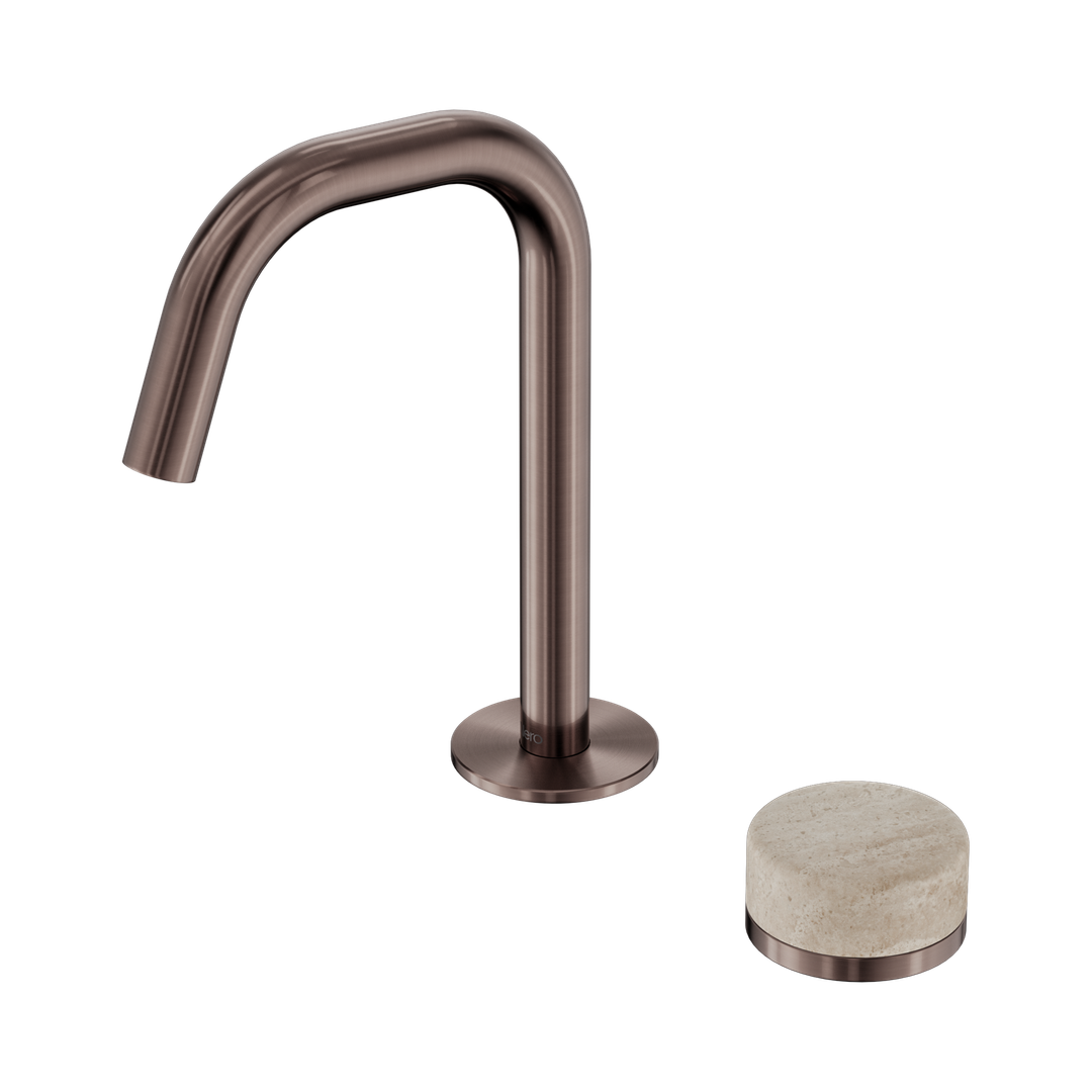 Nero Serenity Progressive Basin Mixer Edge Spout With Rome Travertine Handle Brushed Bronze