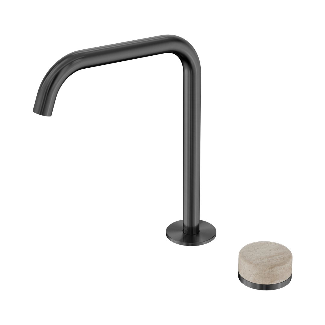 Nero Serenity Progressive Bath/Kitchen Mixer Edge Spout With Rome Travertine Handle Gun Metal