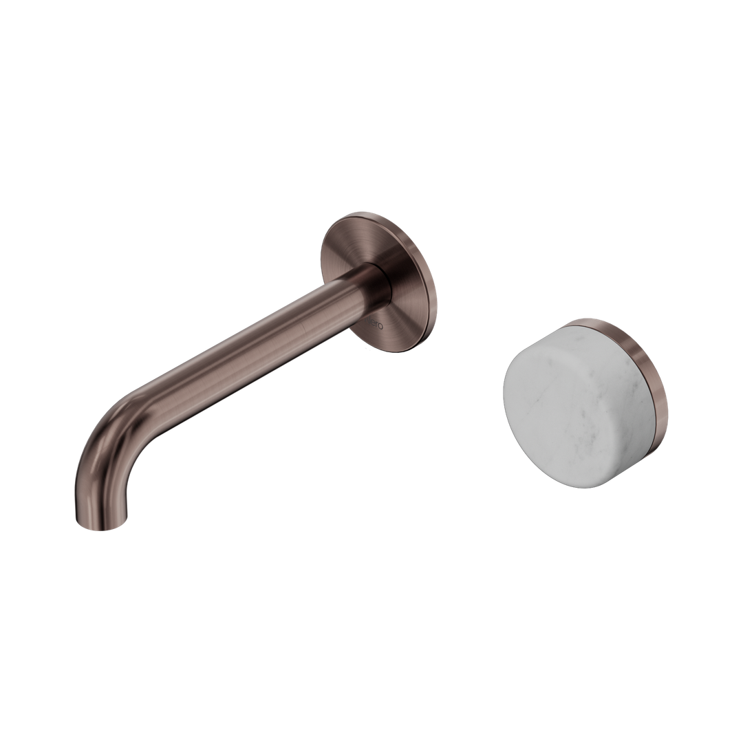 Nero Serenity Progressive Wall Basin Mixer 160Mm Spout With Carrara Handle Brushed Bronze
