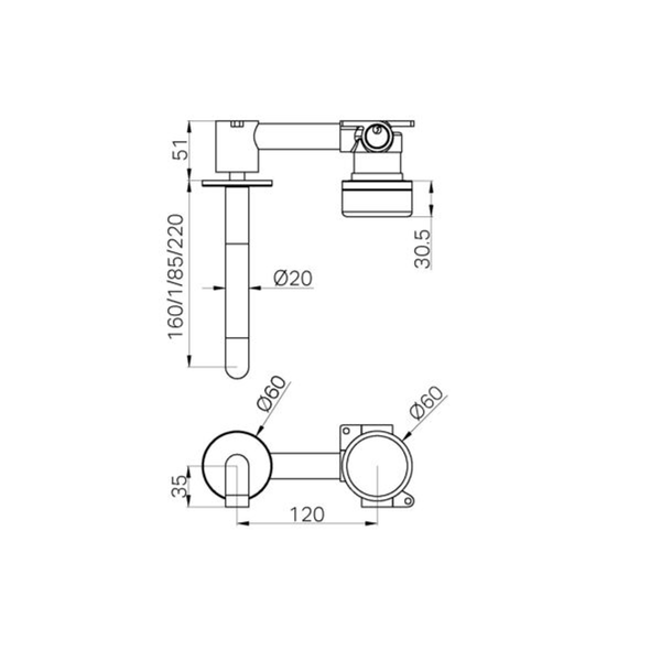 Nero Serenity Progressive Wall Basin Mixer 220Mm Spout With Rome Travertine Handle Matte Black