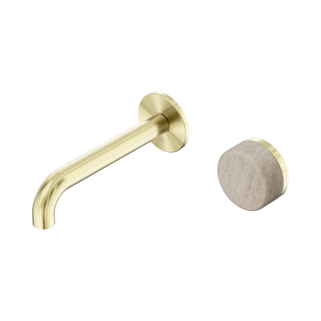 Nero Serenity Progressive Wall Basin Mixer 160Mm Spout Rome Travertine Handle Brushed Gold