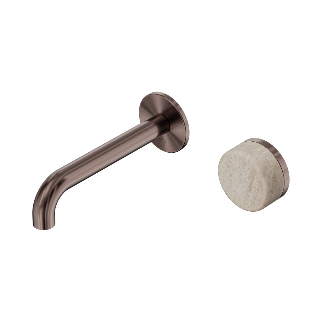 Nero Serenity Progressive Wall Basin Mixer 160Mm Spout With Rome Travertine Handle Brushed Bronze