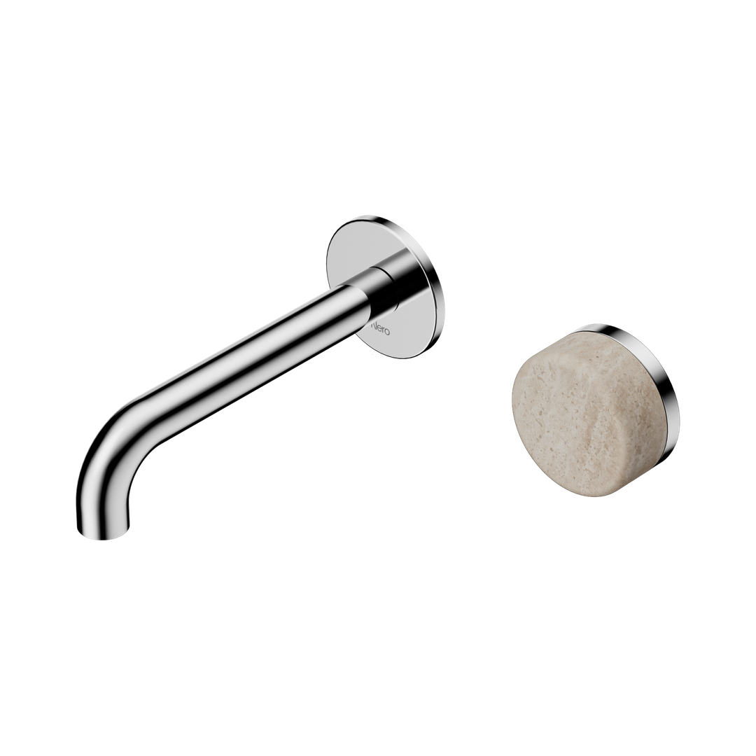 Nero Serenity Progressive Wall Basin Mixer 160Mm Spout With Rome Travertine Handle Chrome