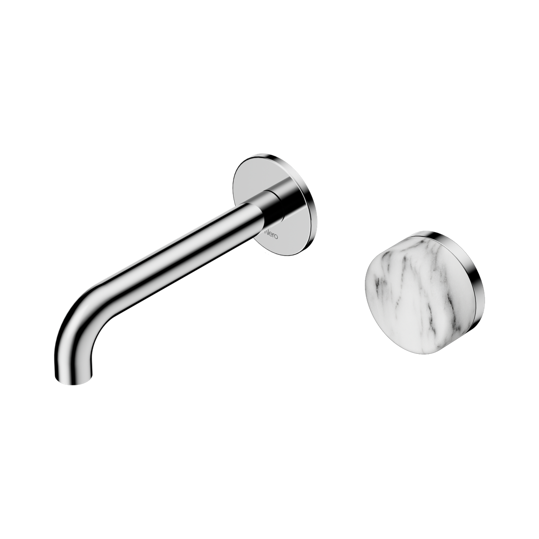 Nero Serenity Progressive Wall Basin Mixer 160Mm Spout With Arabescato Corchia Handle Chrome