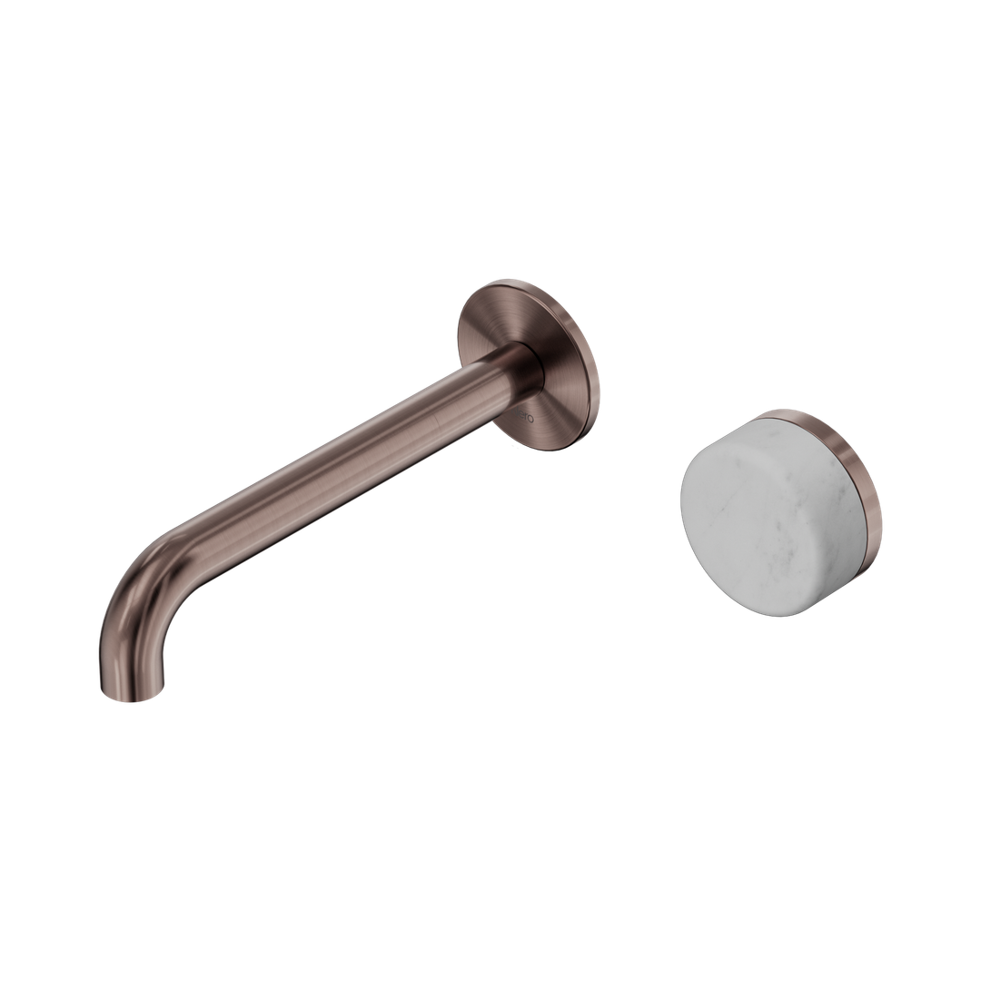 Nero Serenity Progressive Wall Basin Mixer 185Mm Spout With Carrara Handle Brushed Bronze