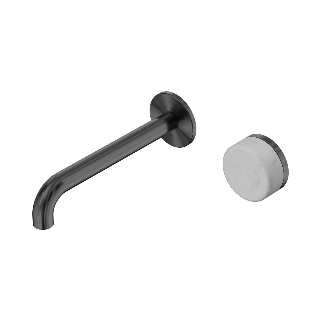 Nero Serenity Progressive Wall Basin Mixer 185Mm Spout With Carrara Handle Gun Metal