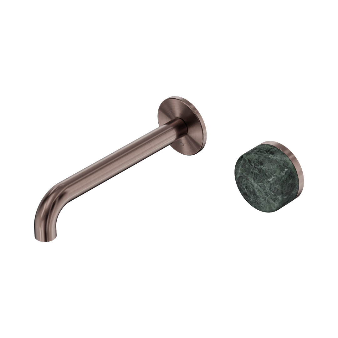 Nero Serenity Progressive Wall Basin Mixer 185Mm Spout With Verde Alpi Handle Brushed Bronze