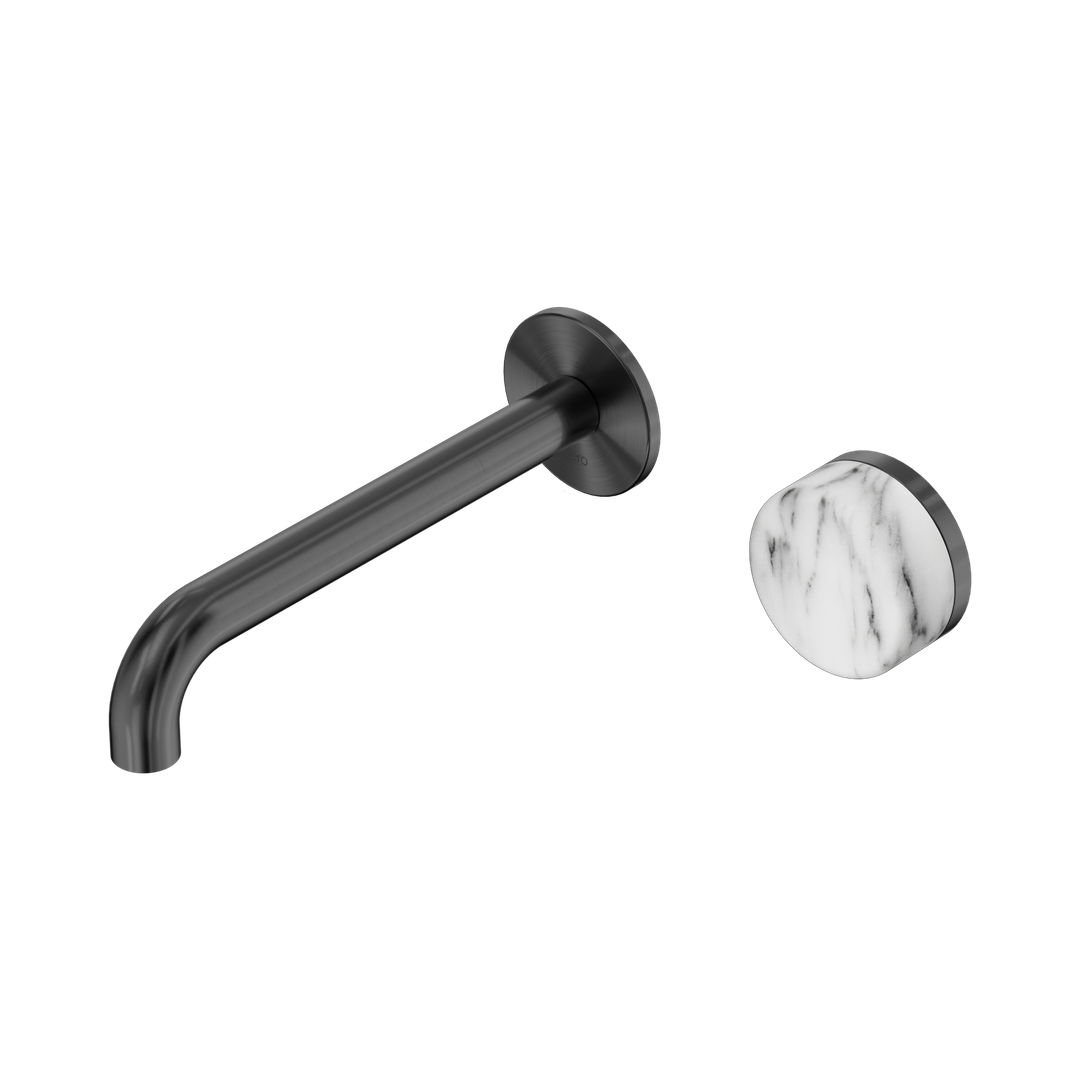 Nero Serenity Progressive Wall Basin Mixer 185Mm Spout With Arabescato Corchia Handle Gun Metal