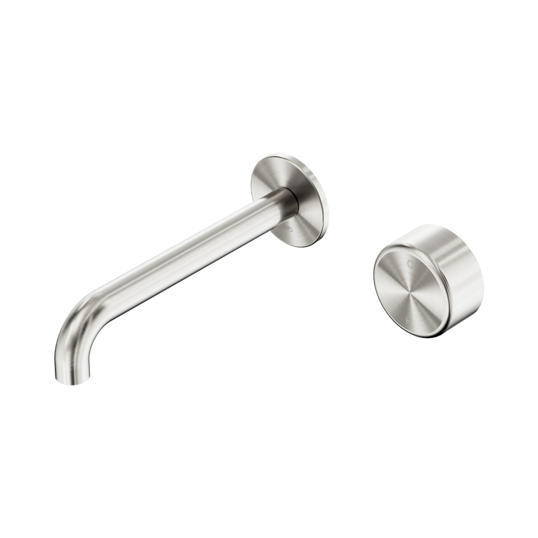 Nero Serenity Progressive Wall Basin Mixer 185Mm Spout With Metal Handle Brushed Nickel