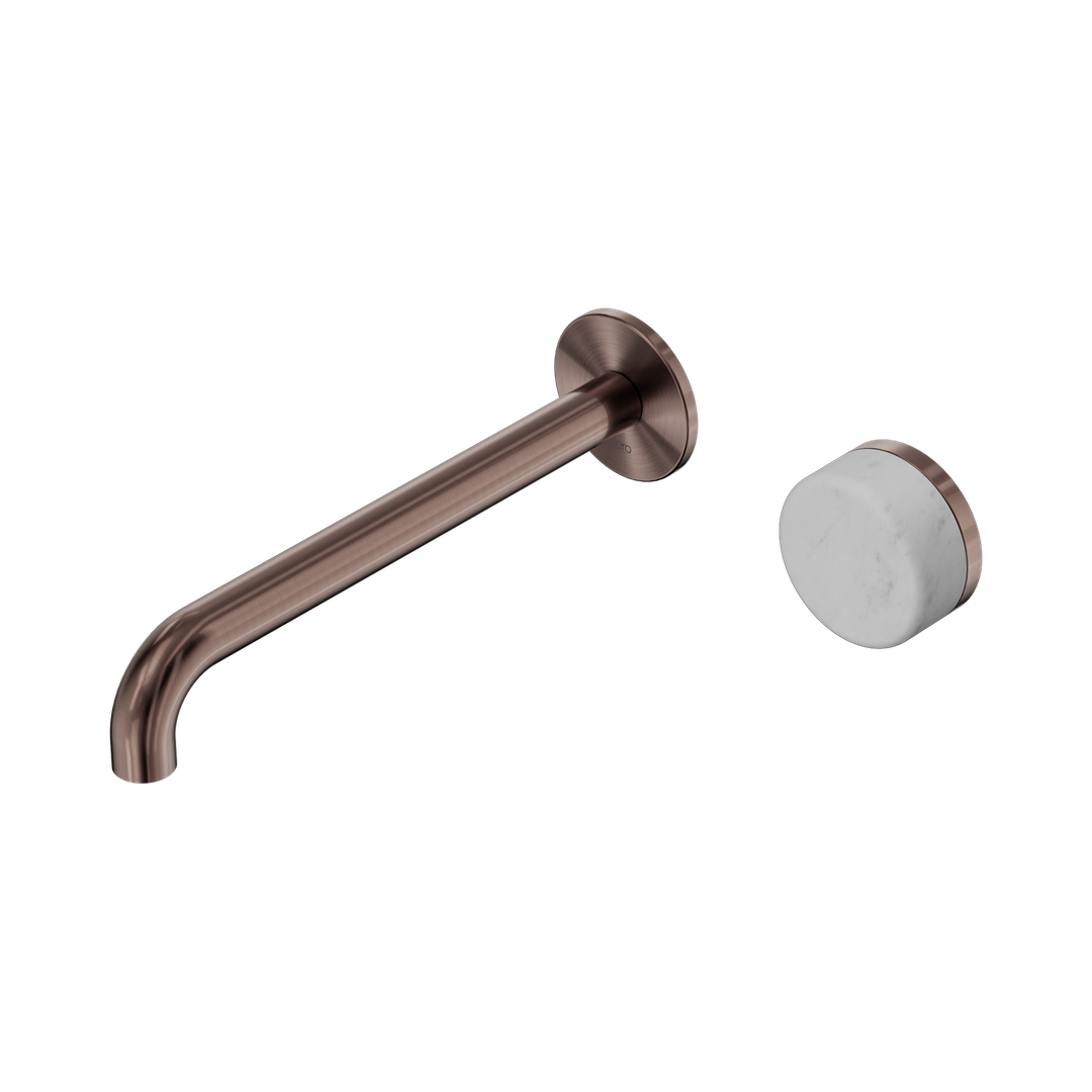 Nero Serenity Progressive Wall Basin Mixer 220Mm Spout With Carrara Handle Brushed Bronze