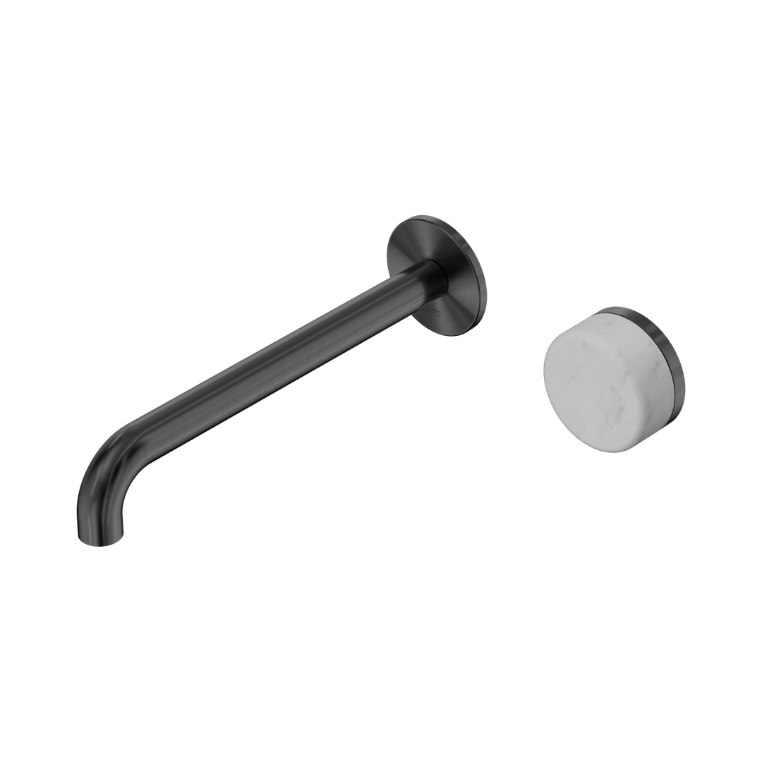 Nero Serenity Progressive Wall Basin Mixer 220Mm Spout With Carrara Handle Gun Metal