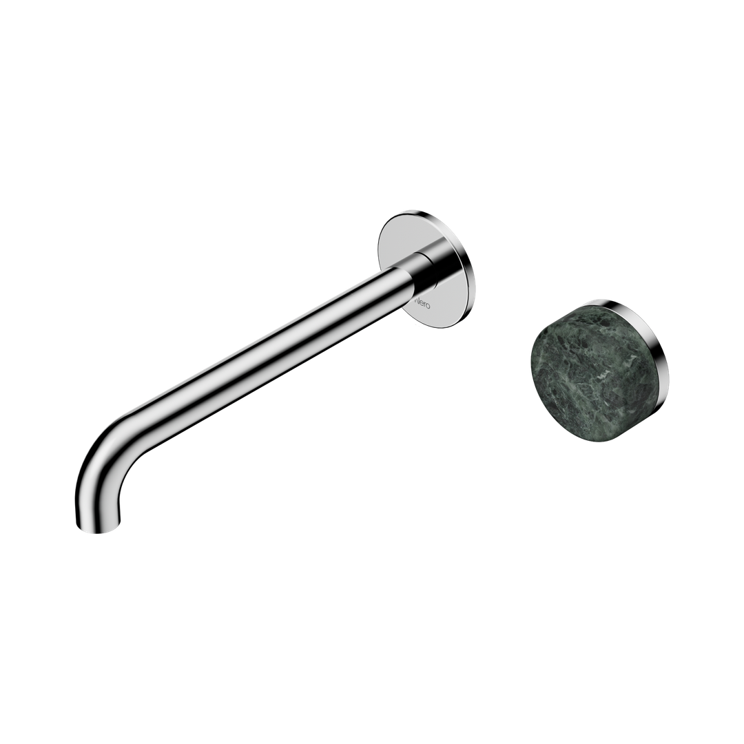 Nero Serenity Progressive Wall Basin Mixer 220Mm Spout With Verde Alpi Handle Chrome