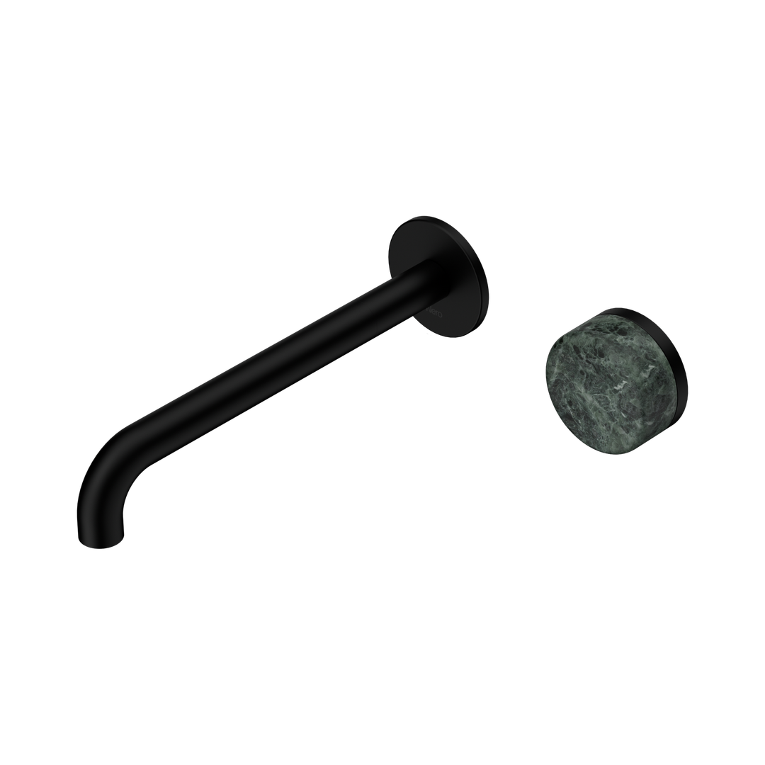Nero Serenity Progressive Wall Basin Mixer 220Mm Spout With Verde Alpi Handle Matte Black