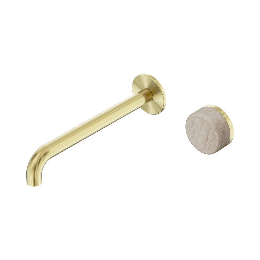 Nero Serenity Progressive Wall Basin Mixer 220Mm Spout Rome Travertine Handle Brushed Gold