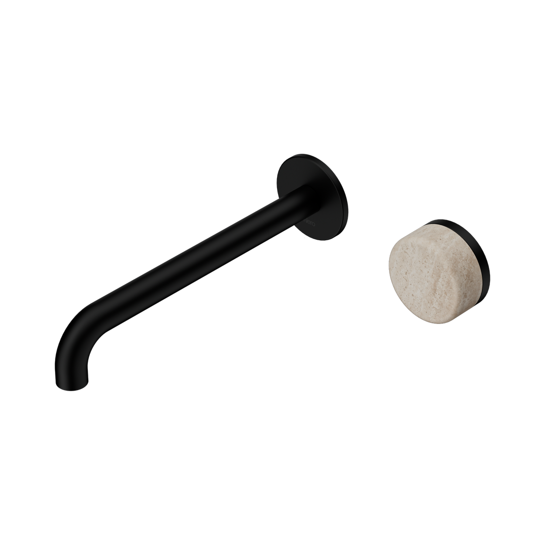 Nero Serenity Progressive Wall Basin Mixer 220Mm Spout With Rome Travertine Handle Matte Black