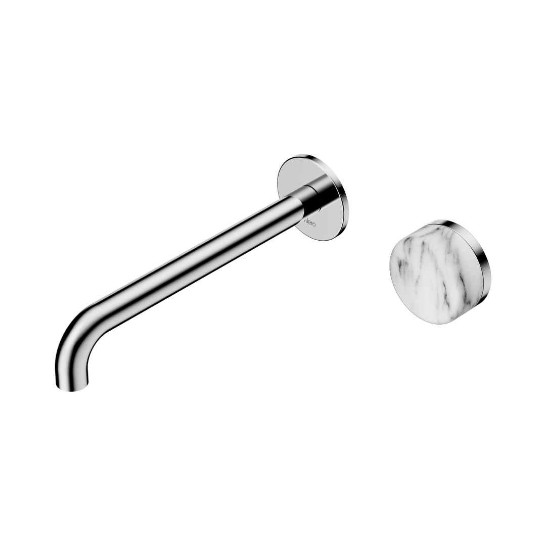 Nero Serenity Progressive Wall Basin Mixer 220Mm Spout With Arabescato Corchia Handle Chrome