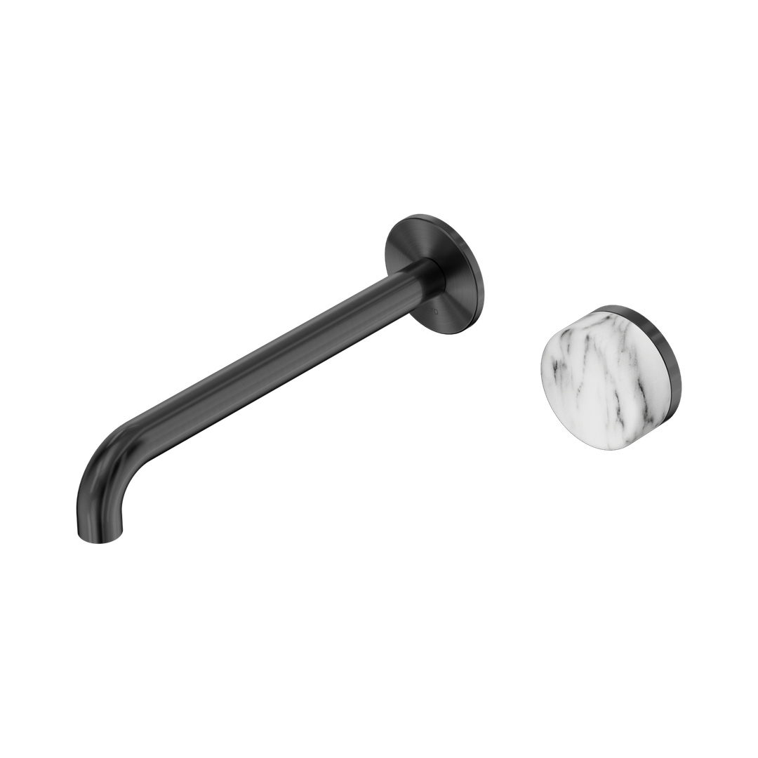 Nero Serenity Progressive Wall Basin Mixer 220Mm Spout Arabescato Corchia Handle Gun Metal