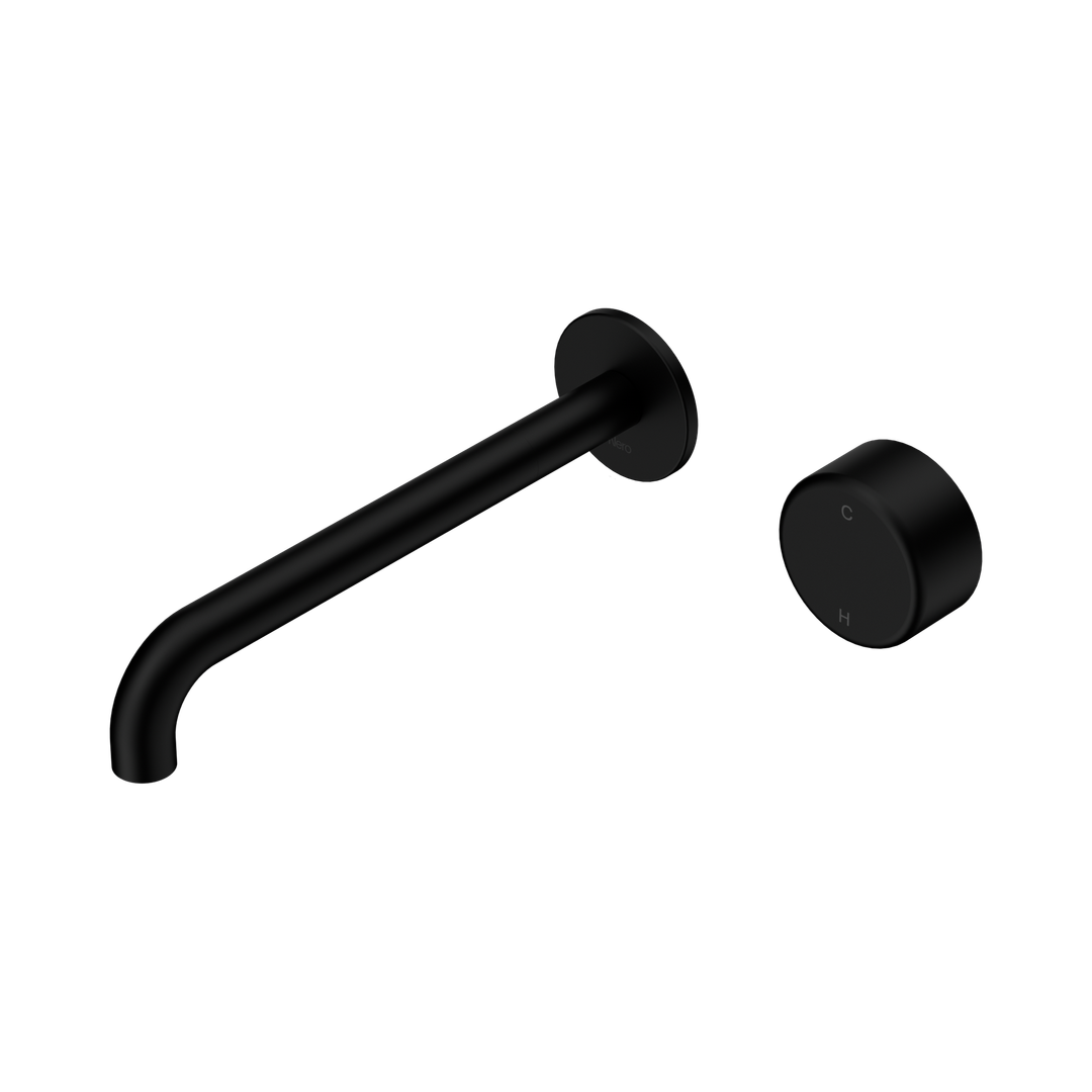 Nero Serenity Progressive Wall Basin Mixer 220Mm Spout With Metal Handle Matte Black