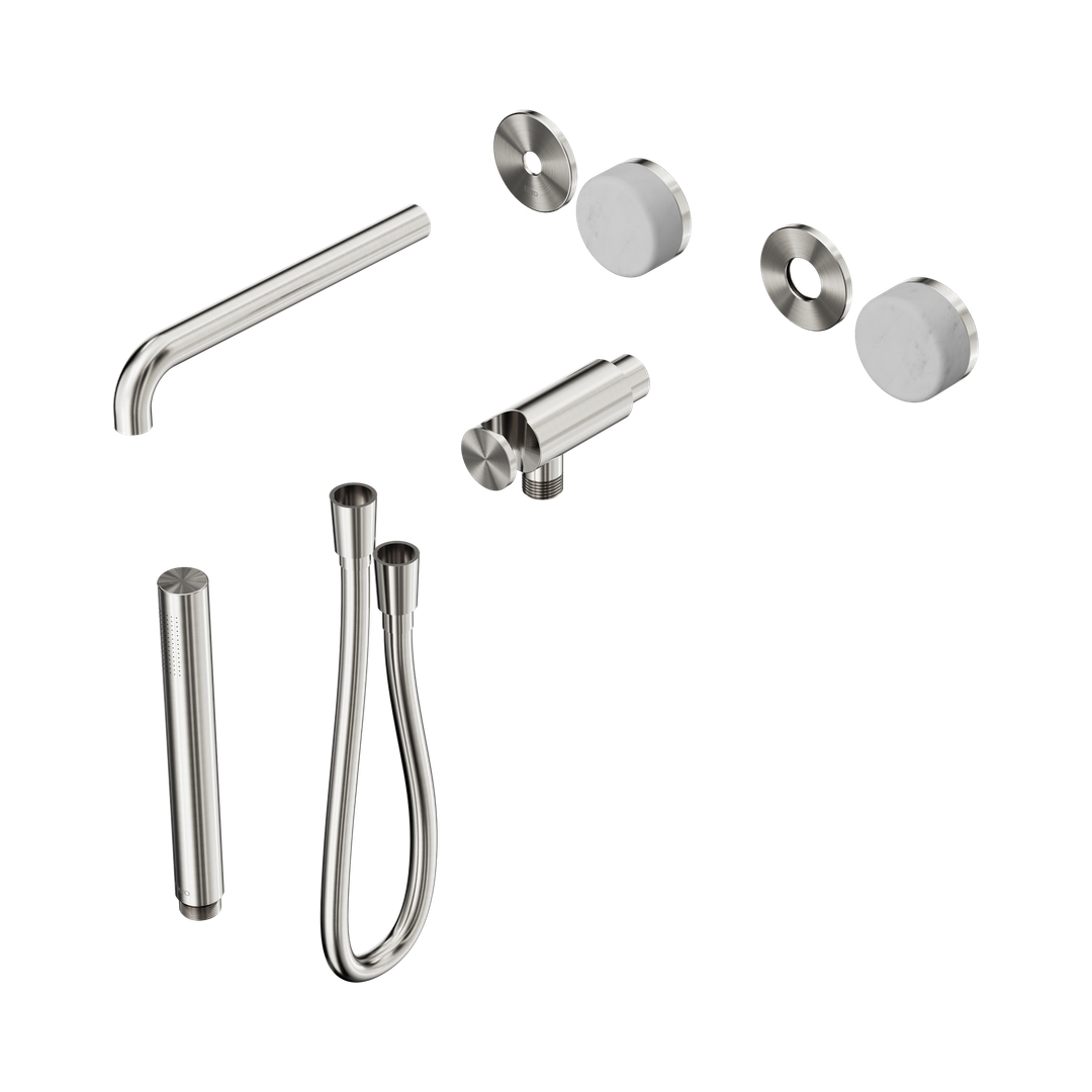 Nero Serenity Progressive Shower System With Spout With Carrara Handle & Slim Shower Trim Kit Only Brushed Nickel
