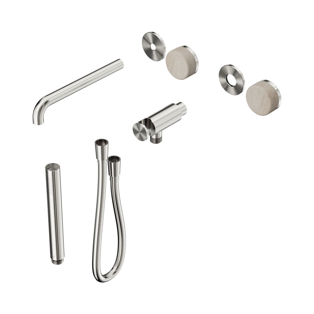 Nero Serenity Progressive Shower System With Spout Rome Travertine Handle & Slim Shower Trim Kit Only Brushed Nickel