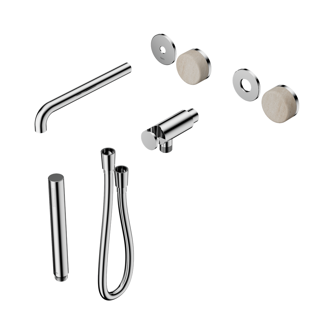 Nero Serenity Progressive Shower System With Spout Rome Travertine Handle & Slim Shower Trim Kit Only Chrome