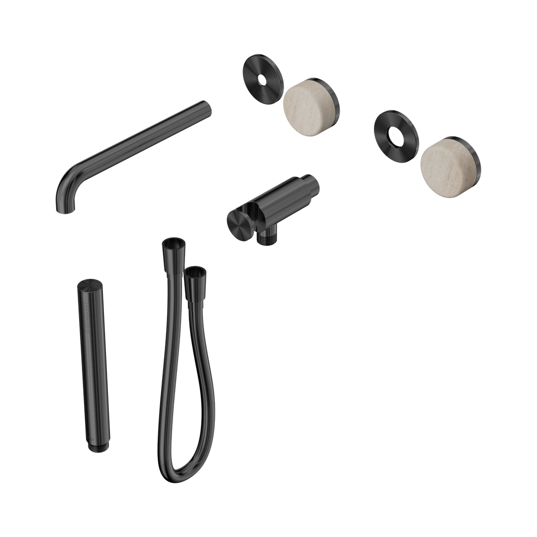 Nero Serenity Progressive Shower System With Spout Rome Travertine Handle & Slim Shower Trim Kit Only Gun Metal