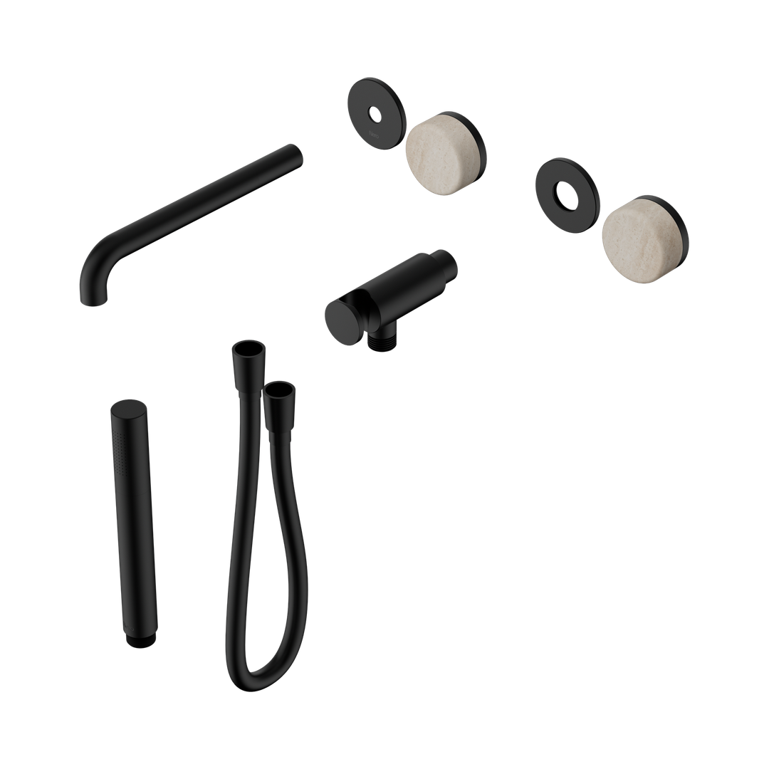 Nero Serenity Progressive Shower System With Spout Rome Travertine Handle & Slim Shower Trim Kit Only Matte Black