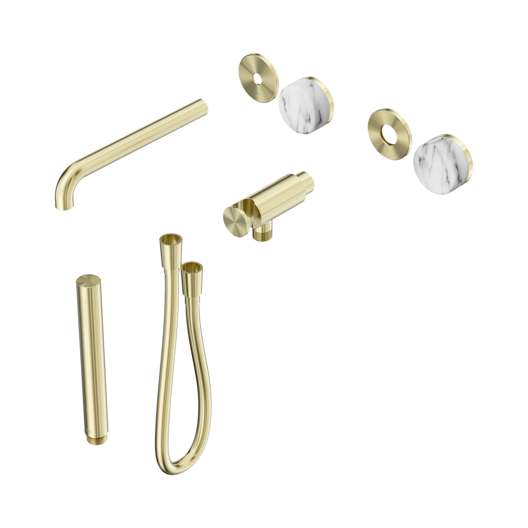 Nero Serenity Progressive Shower System With Spout Arabescato Corchia Handle & Slim Shower Trim Kit Only Brushed Gold