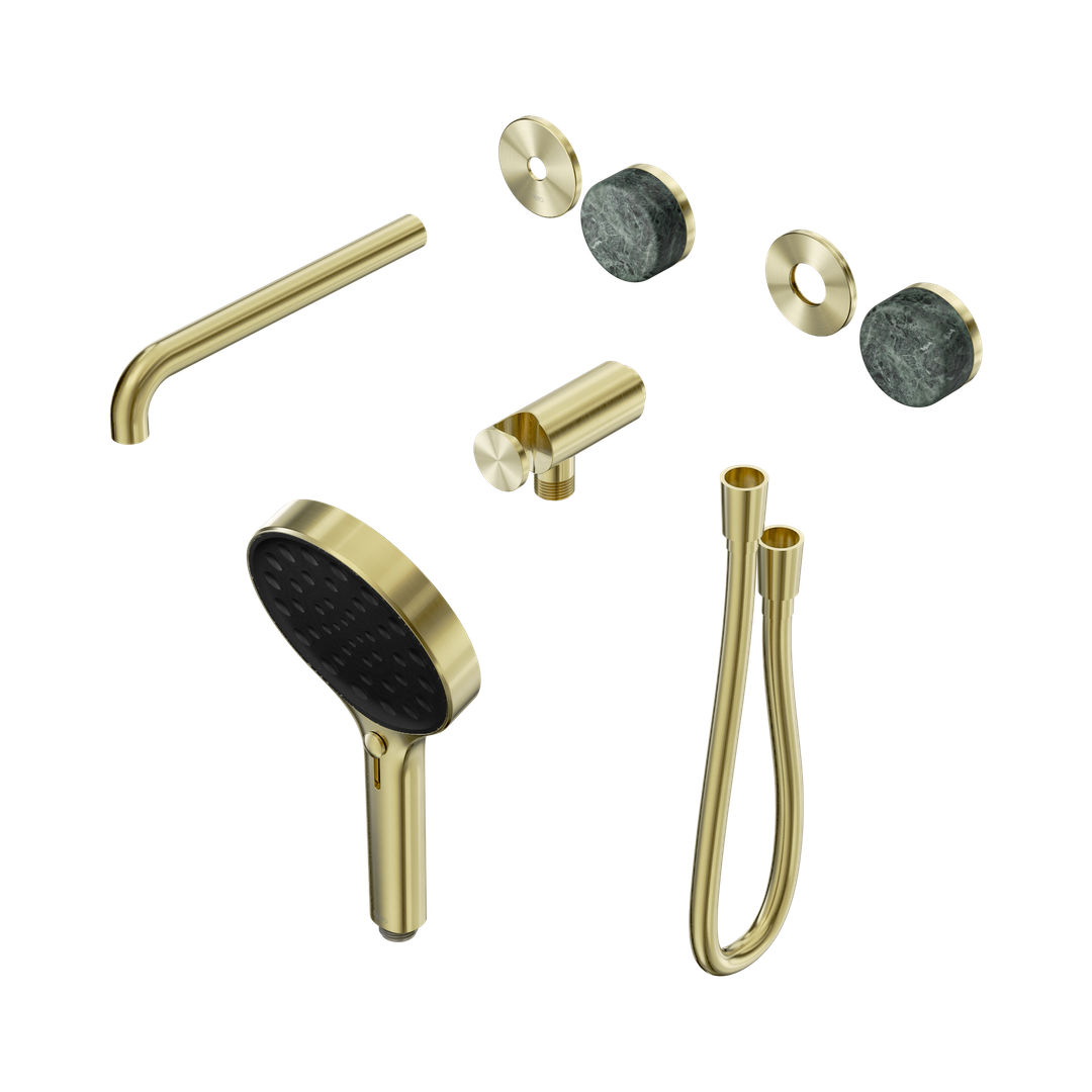 Nero Serenity Progressive Shower System With Spout Verde Alpi Handle & Serenity Hand Shower Trim Kit Only Brushed Gold