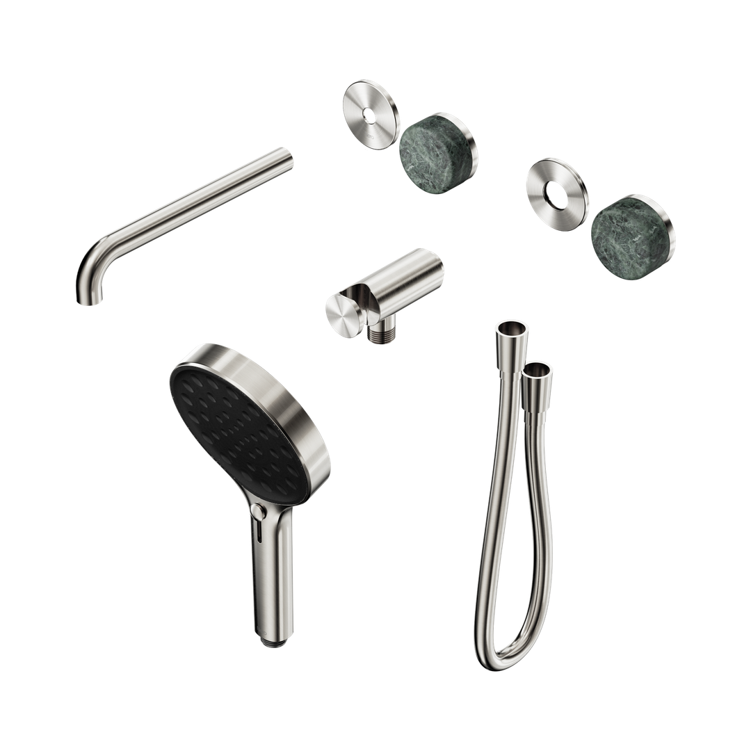 Nero Serenity Progressive Shower System With Spout Verde Alpi Handle & Serenity Hand Shower Trim Kit Only Brushed Nickel