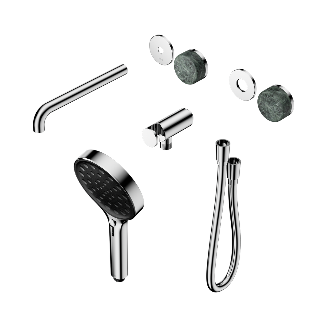 Nero Serenity Progressive Shower System With Spout Verde Alpi Handle & Serenity Hand Shower Trim Kit Only Chrome
