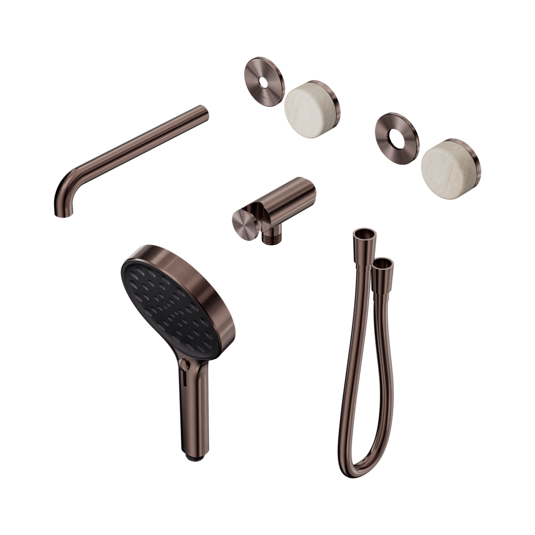 Nero Serenity Progressive Shower With Spout Rome Travertine Handle & Serenity Hand Shower Trim Kit Brushed Bronze