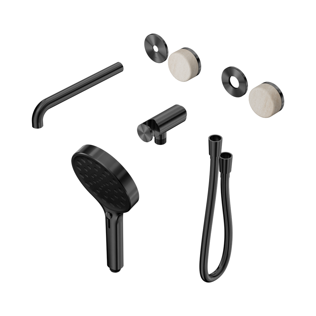 Nero Serenity Progressive Shower With Spout Rome Travertine Handle & Serenity Hand Shower Trim Kit Only Gun Metal