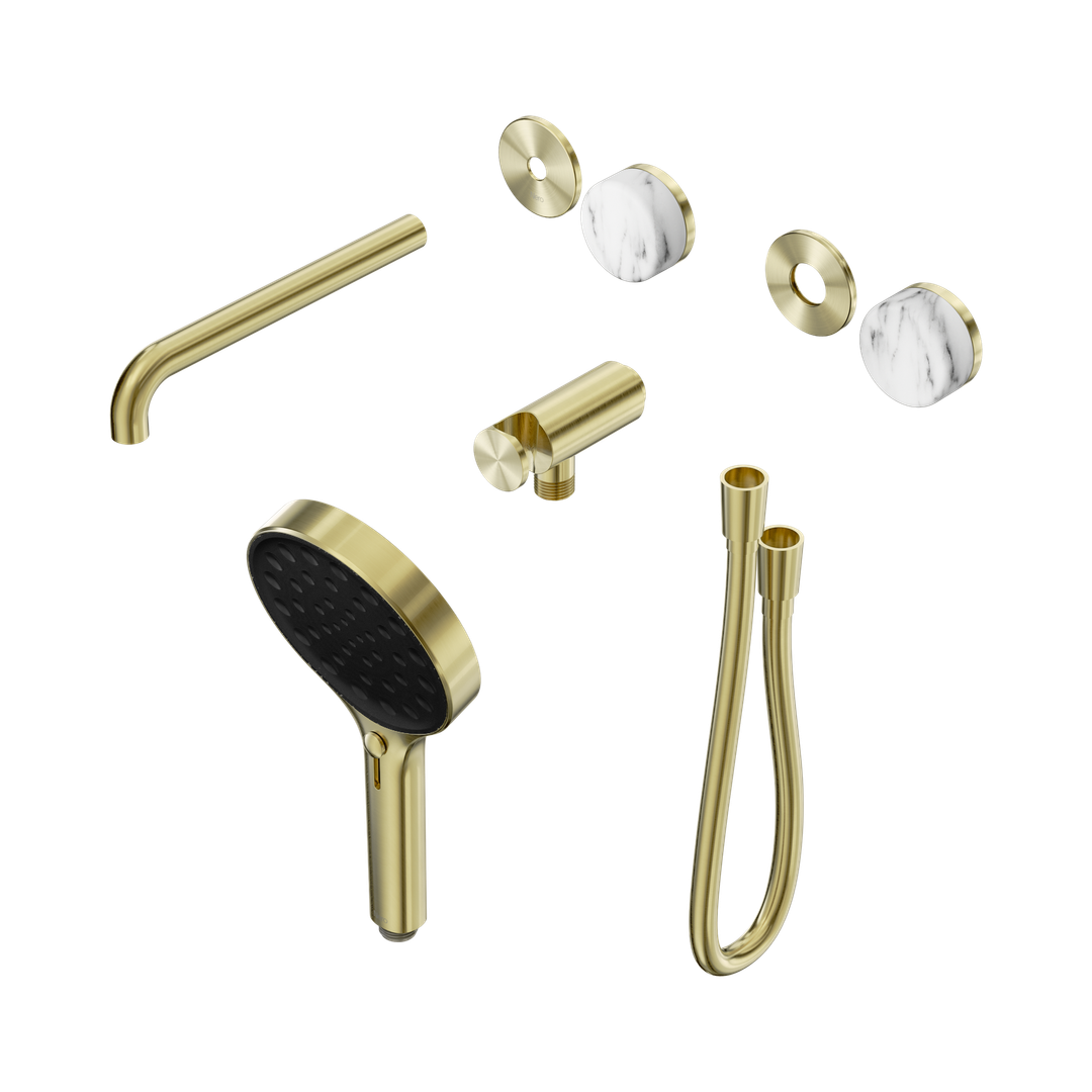 Nero Serenity Progressive Shower With Spout Corchia Handle & Serenity Hand Shower Trim Kit Only Brushed Gold