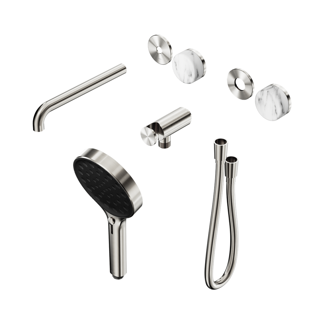 Nero Serenity Progressive Shower With Spout Corchia Handle & Serenity Hand Shower Trim Kit Only Brushed Nickel