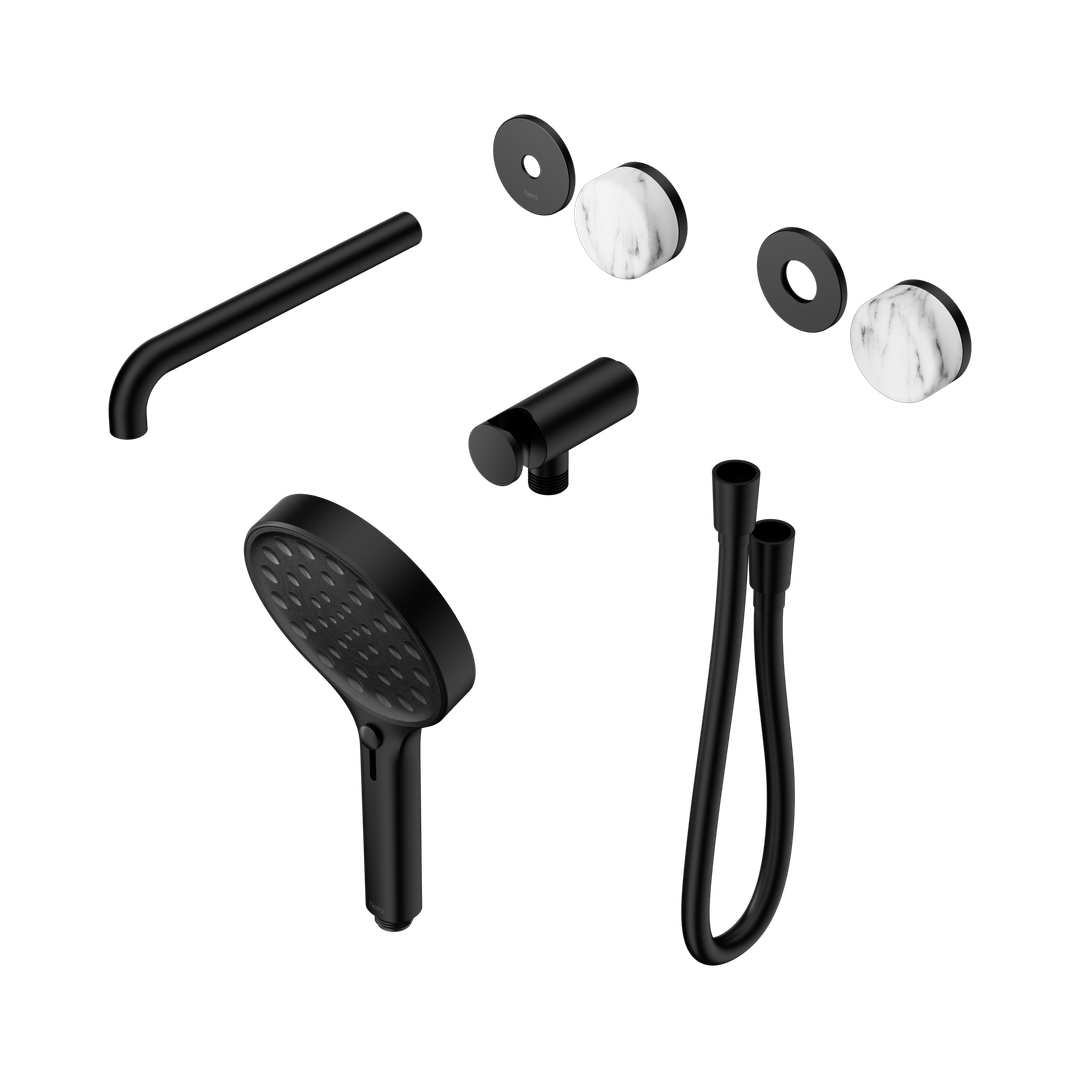 Nero Serenity Progressive Shower With Spout Corchia Handle & Serenity Hand Shower Trim Kit Only Matte Black