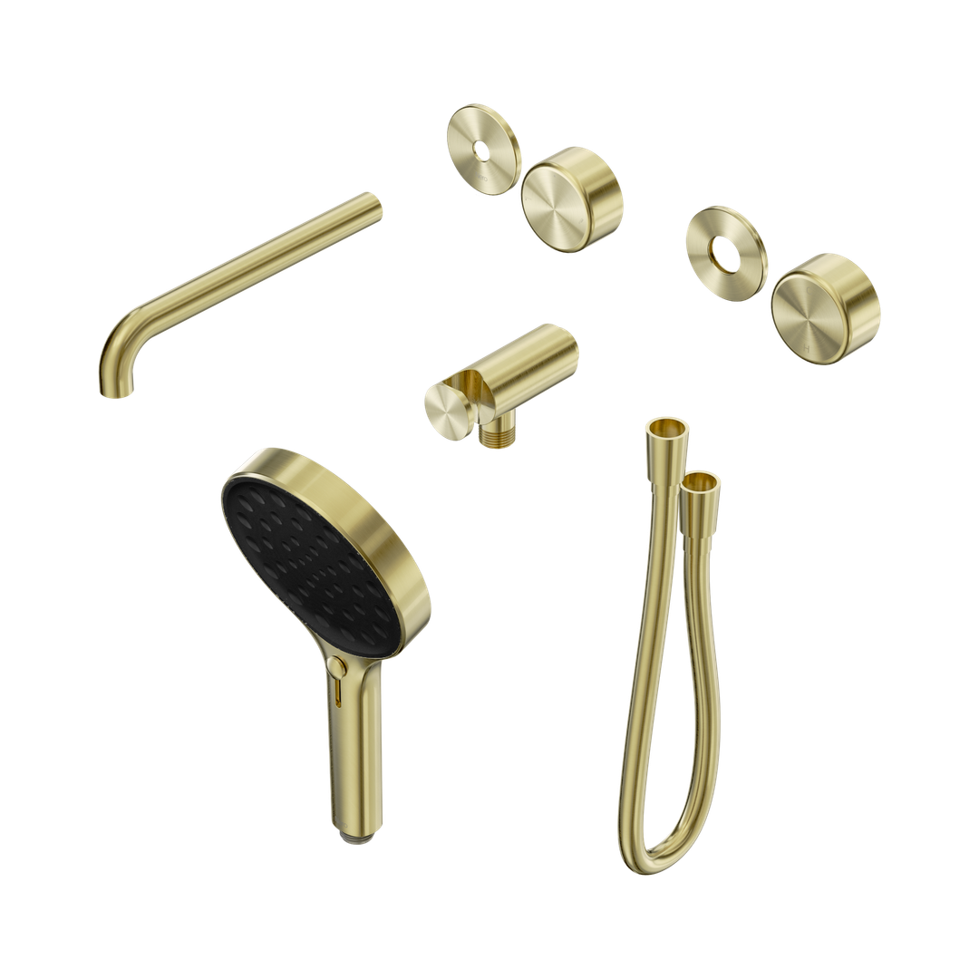 Nero Serenity Progressive Shower System With Spout Metal Handle & Serenity Hand Shower Trim Kit Only Brushed Gold