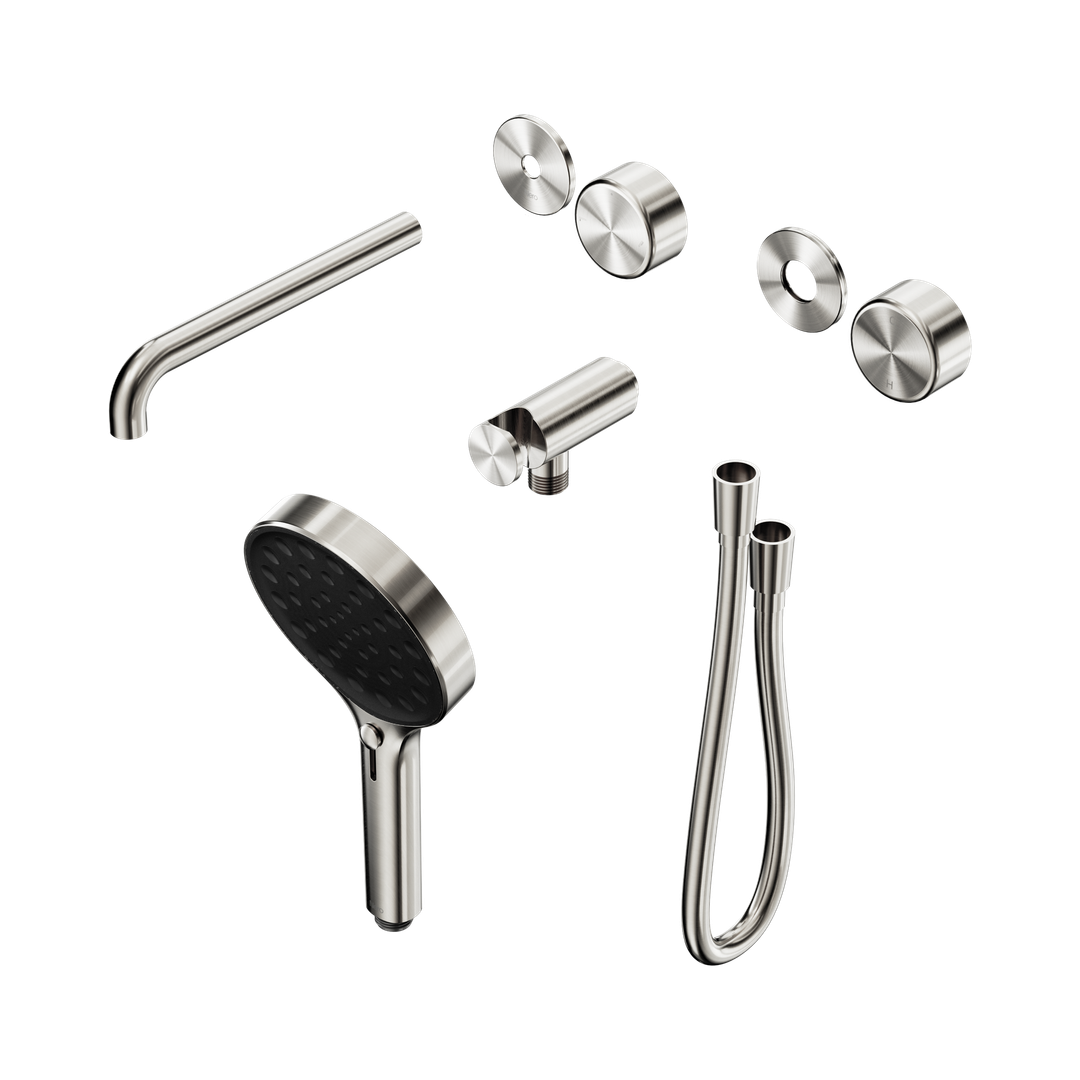 Nero Serenity Progressive Shower System With Spout Metal Handle & Serenity Hand Shower Trim Kit Only Brushed Nickel