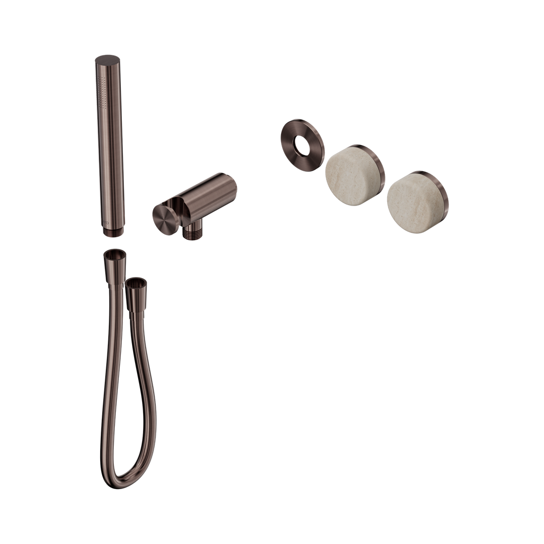 Nero Serenity Progressive Shower System Rome Travertine Handle & Slim Shower Trim Kit Only Brushed Bronze